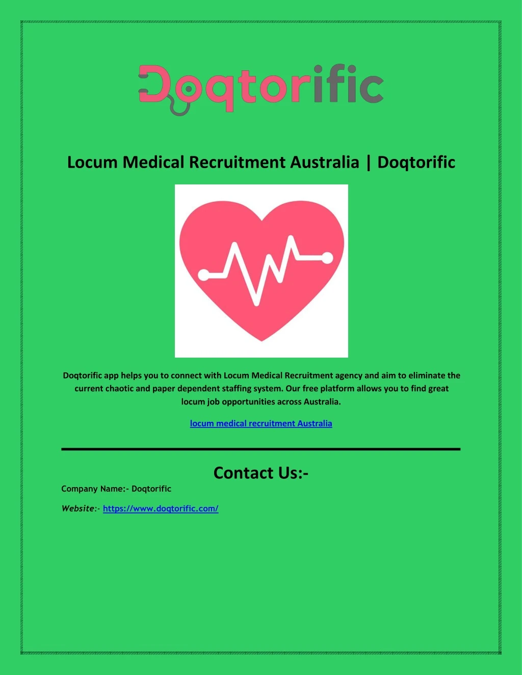 locum medical recruitment australia doqtorific