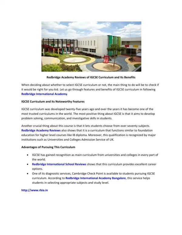 Redbridge Academy Reviews of IGCSE Curriculum and Its Benefits
