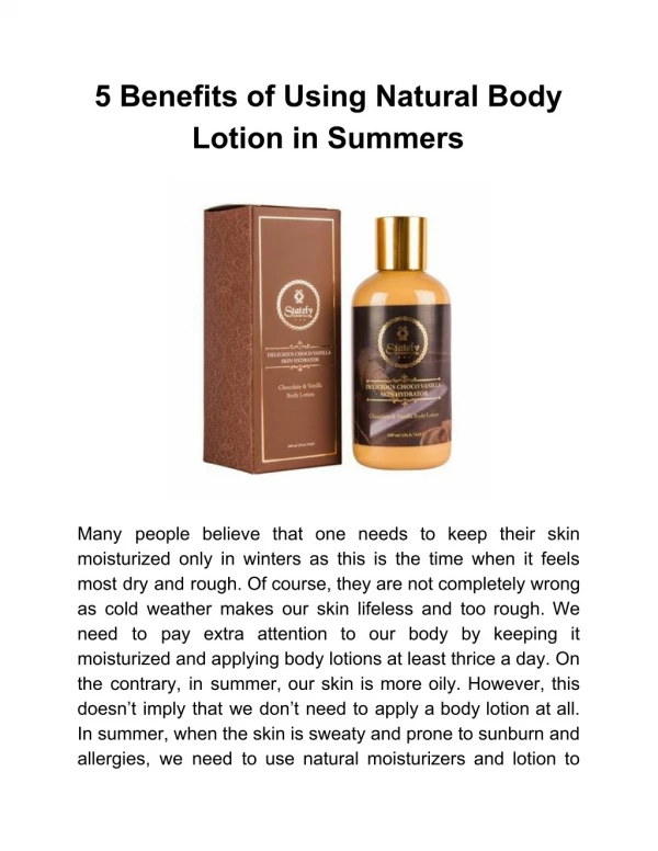 5 Benefits of Using Natural Body Lotion in Summers