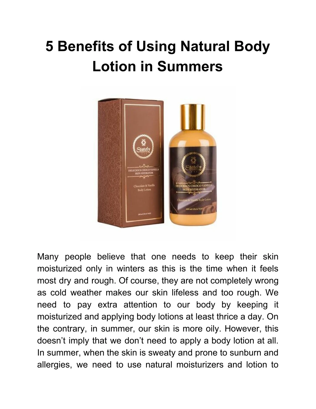 5 benefits of using natural body lotion in summers