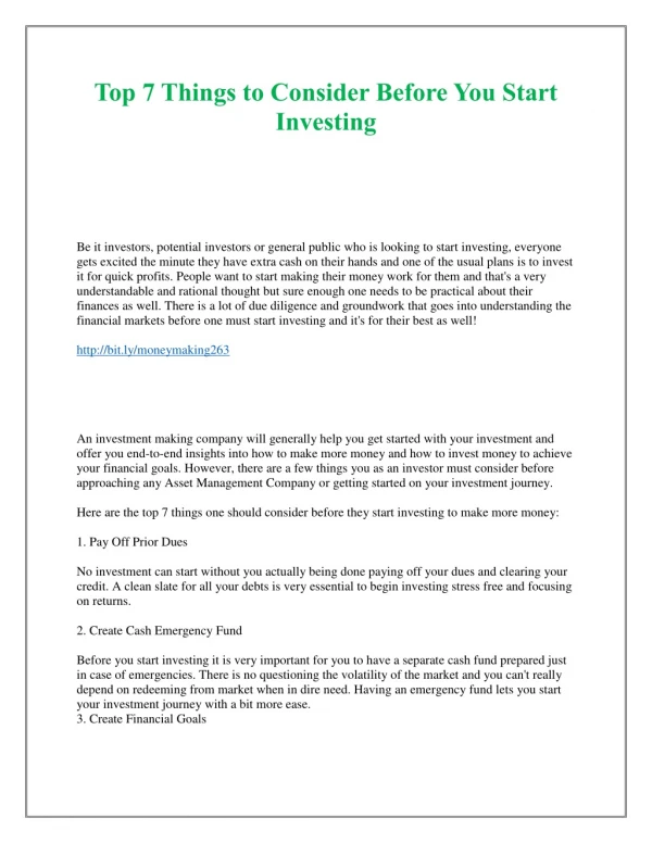 Top 7 Things to Consider Before You Start Investing