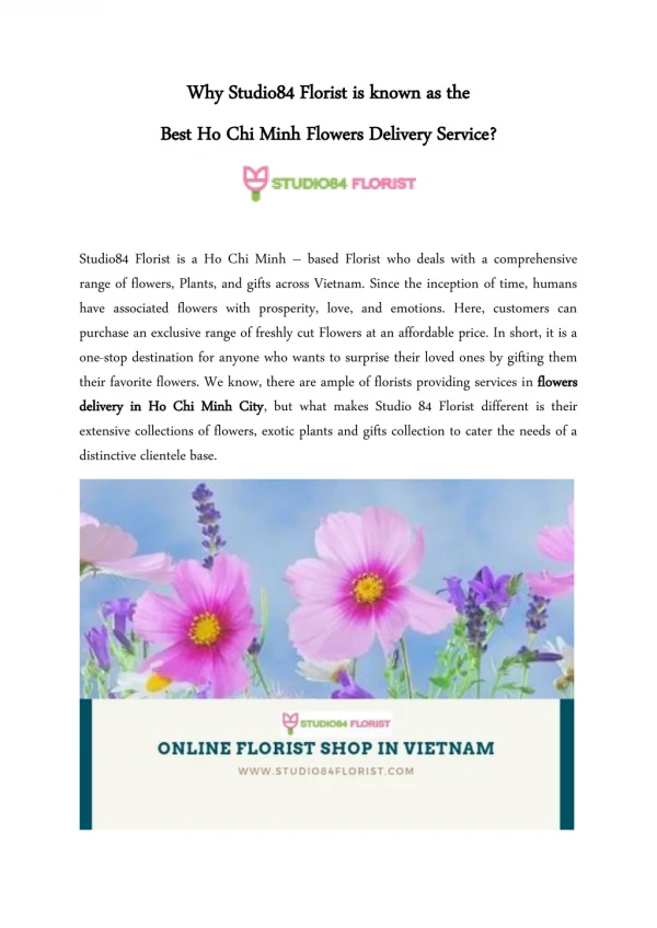 Why Studio84 Florist is known as the Best Ho Chi Minh Flowers Delivery Service?