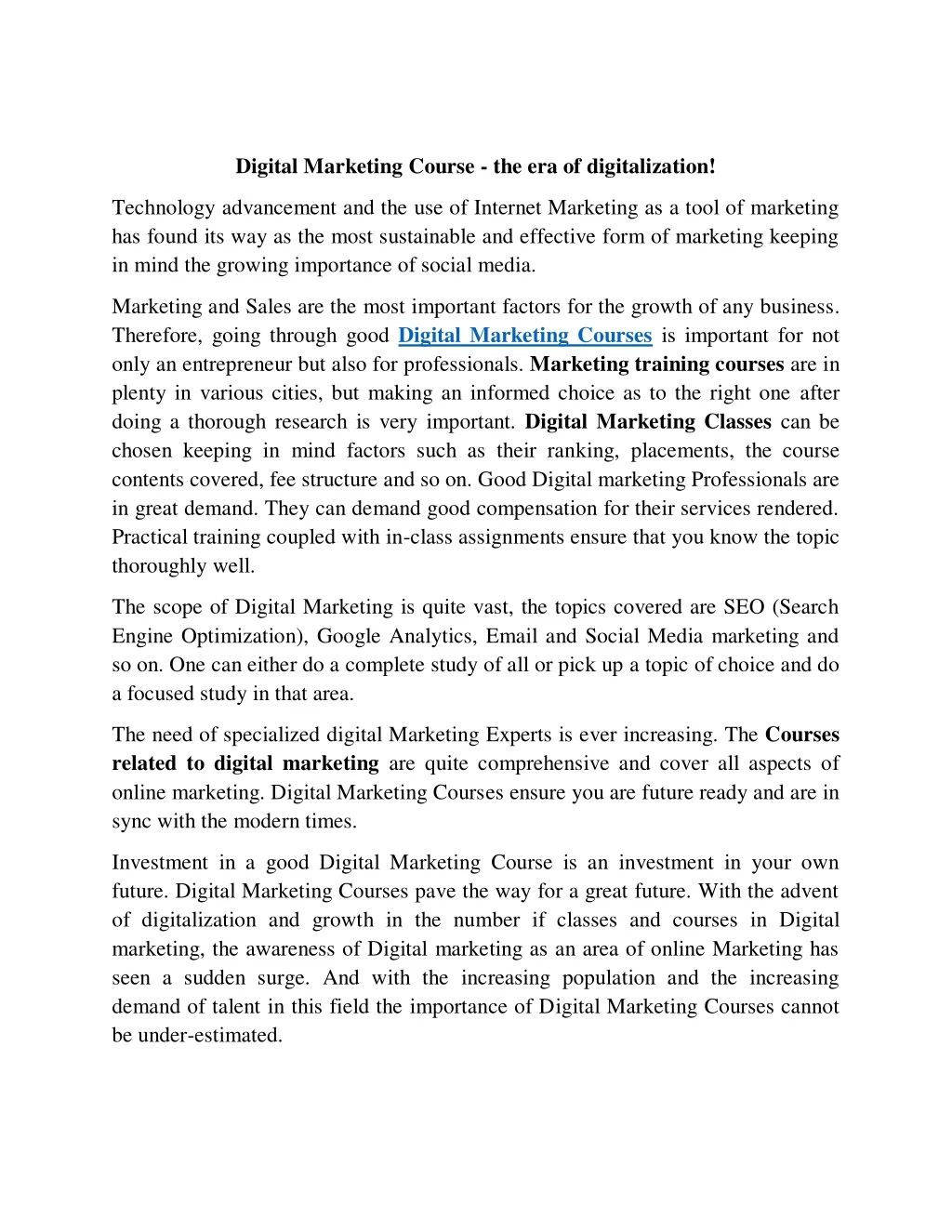 digital marketing course the era of digitalization