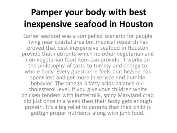 Pamper your body with best inexpensive seafood in Houston