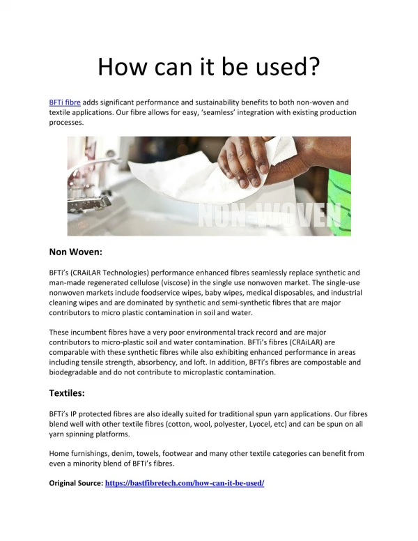 How can it be used - Bast Fibre Technologies Inc (CRAiLAR)