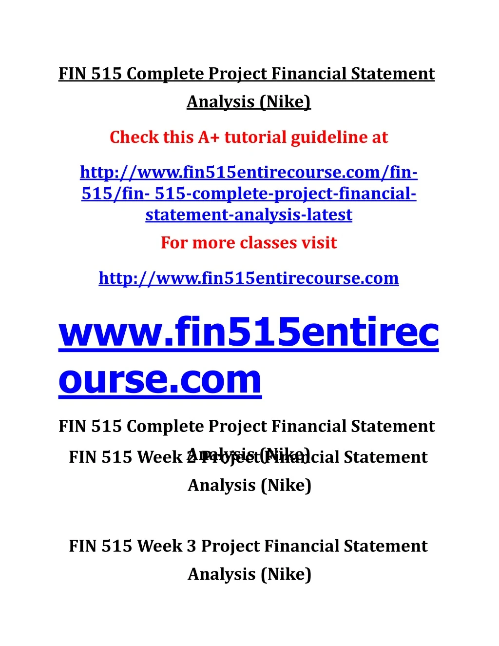 fin 515 complete project financial statement