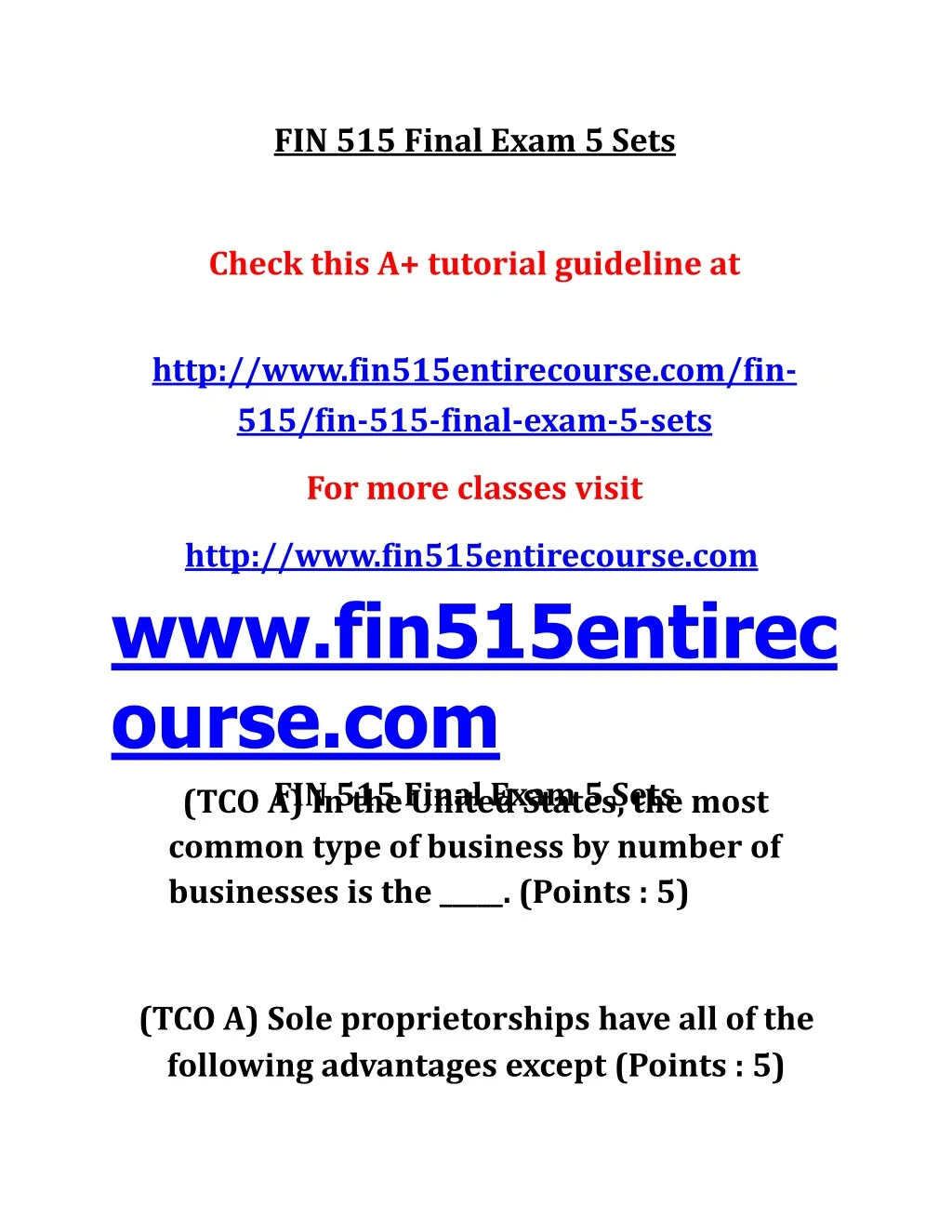 fin 515 final exam 5 sets