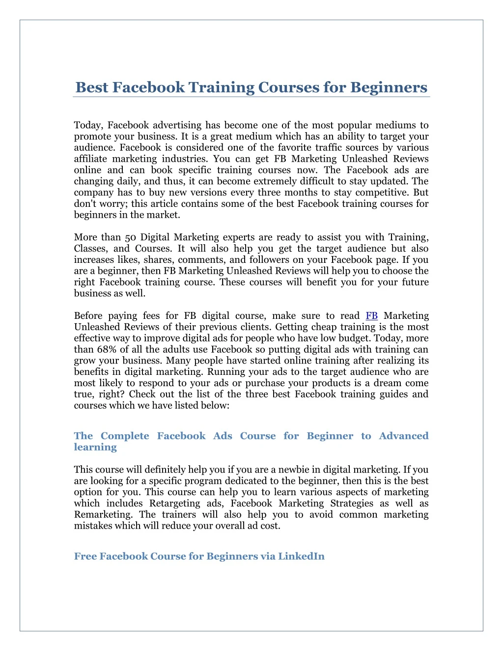 best facebook training courses for beginners