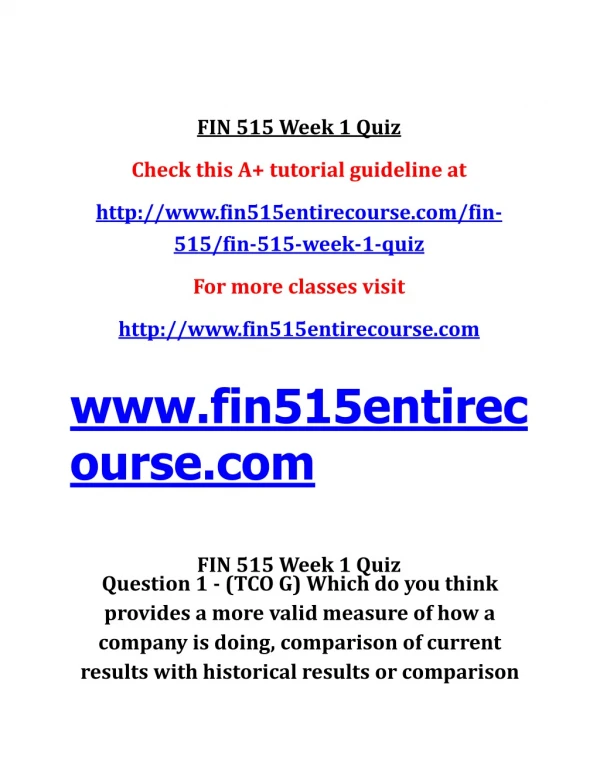 FIN 515 Week 1 Quiz