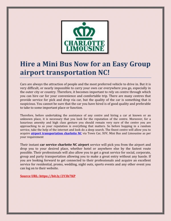 Hire a Mini Bus Now for an Easy Group airport transportation NC!