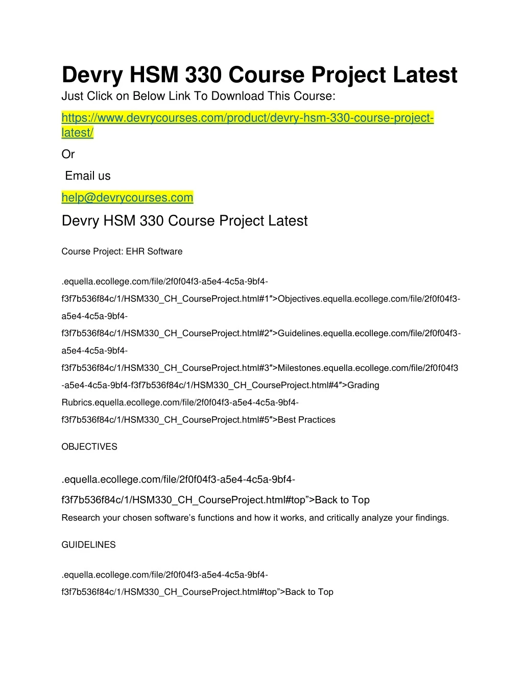 devry hsm 330 course project latest just click