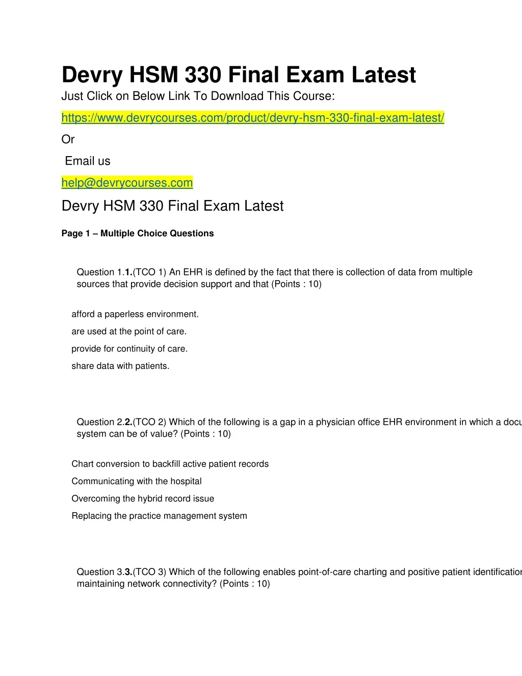 devry hsm 330 final exam latest just click