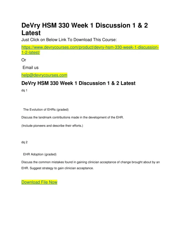 DeVry HSM 330 Week 1 Discussion 1 & 2 Latest