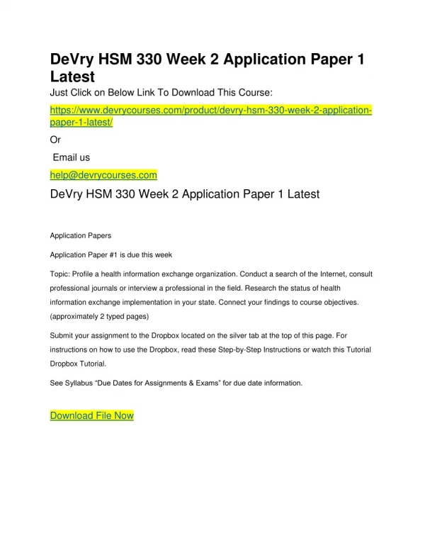 DeVry HSM 330 Week 2 Application Paper 1 Latest