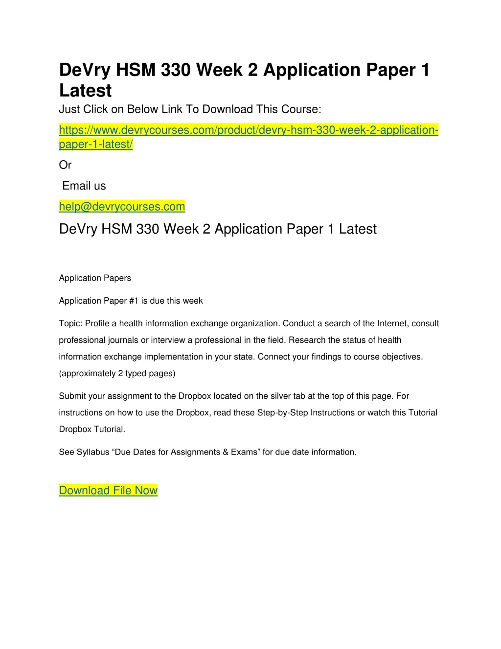 devry hsm 330 week 2 application paper 1 latest