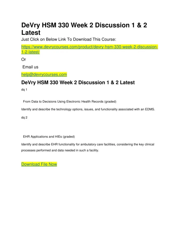 DeVry HSM 330 Week 2 Discussion 1 & 2 Latest