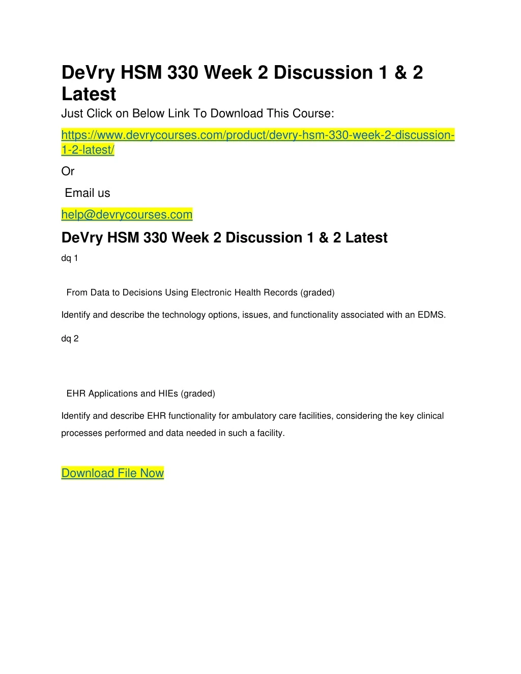 devry hsm 330 week 2 discussion 1 2 latest just