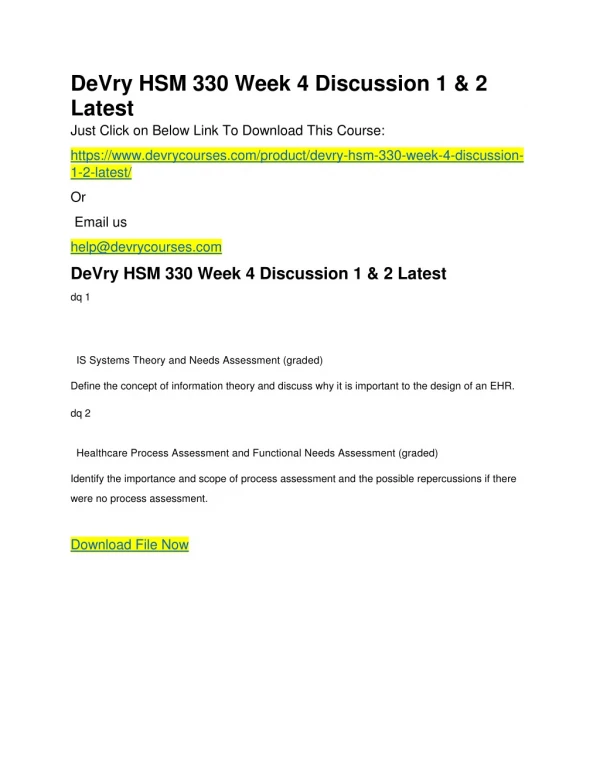 DeVry HSM 330 Week 4 Discussion 1 & 2 Latest
