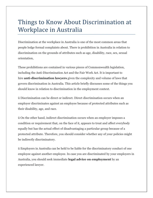 Things to Know About Discrimination at Workplace in Australia