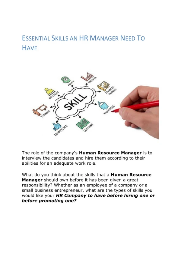 ESSENTIAL SKILLS AN HR MANAGER NEED TO HAVE