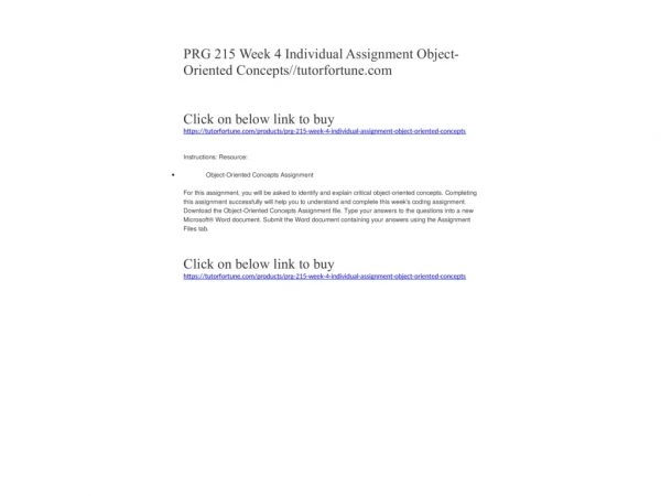 PRG 215 Week 4 Individual Assignment Object-Oriented Concepts//tutorfortune.com