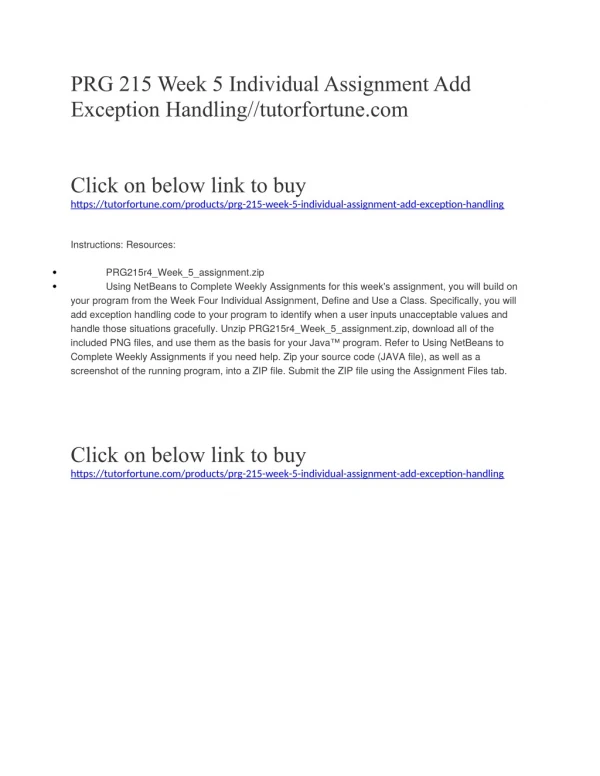 PRG 215 Week 5 Individual Assignment Add Exception Handling//tutorfortune.com