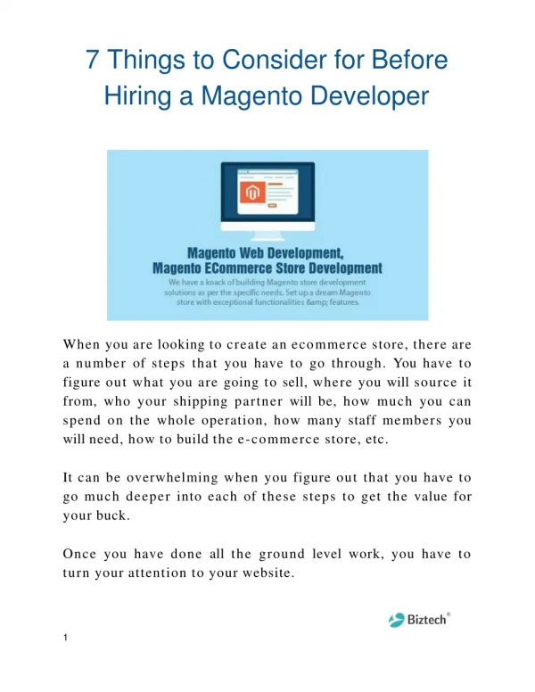 7 Things to Consider for Before Hiring a Magento Developer