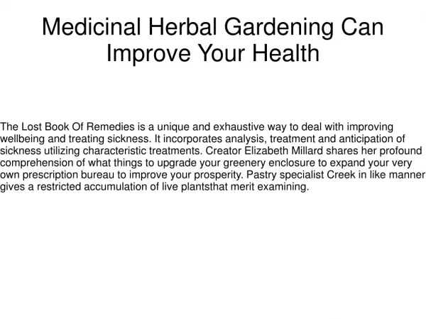 Medicinal Herbal Gardening Can Improve Your Health