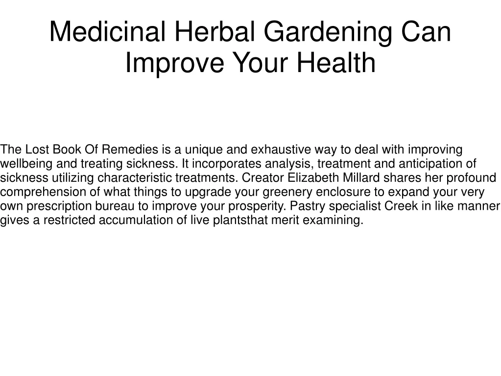 medicinal herbal gardening can improve your health