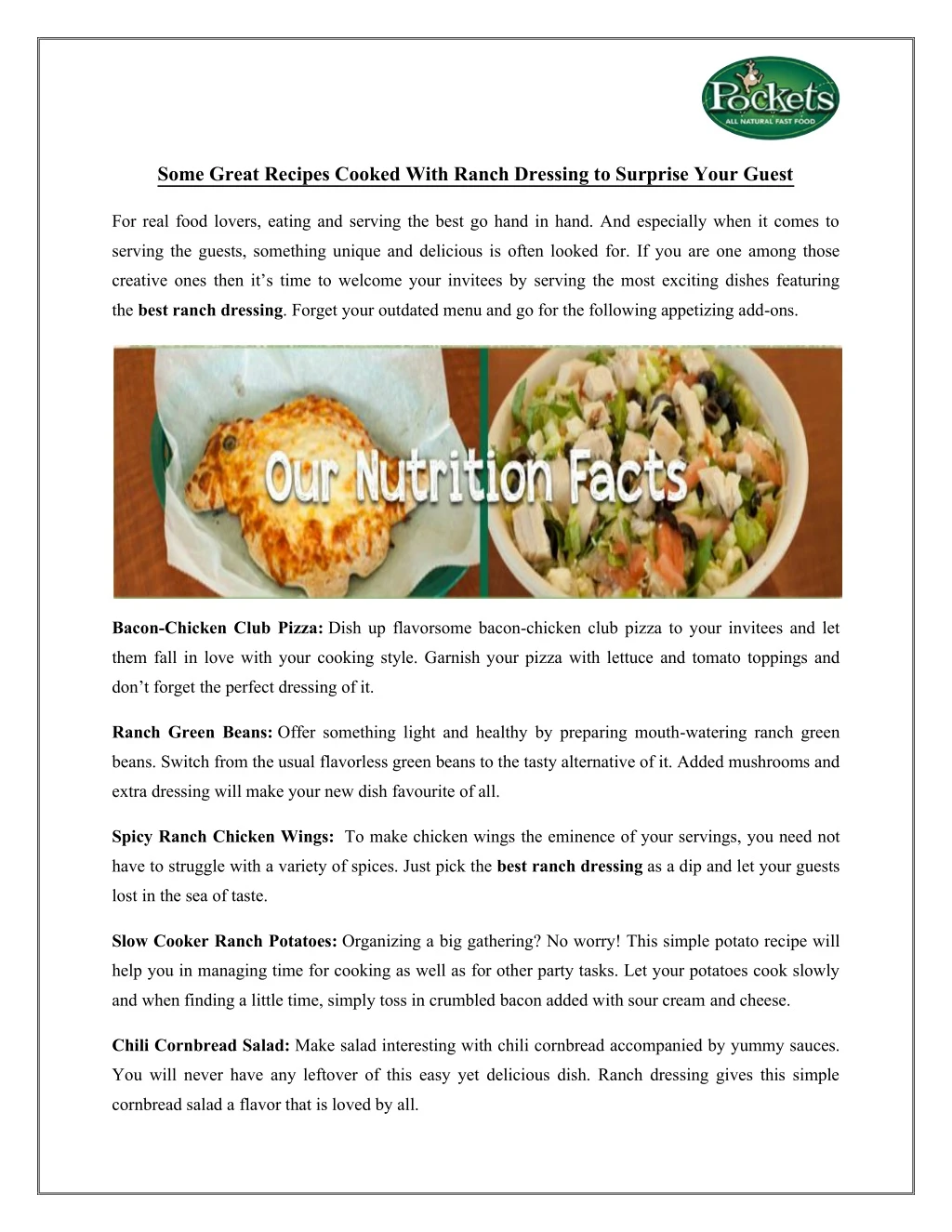 some great recipes cooked with ranch dressing