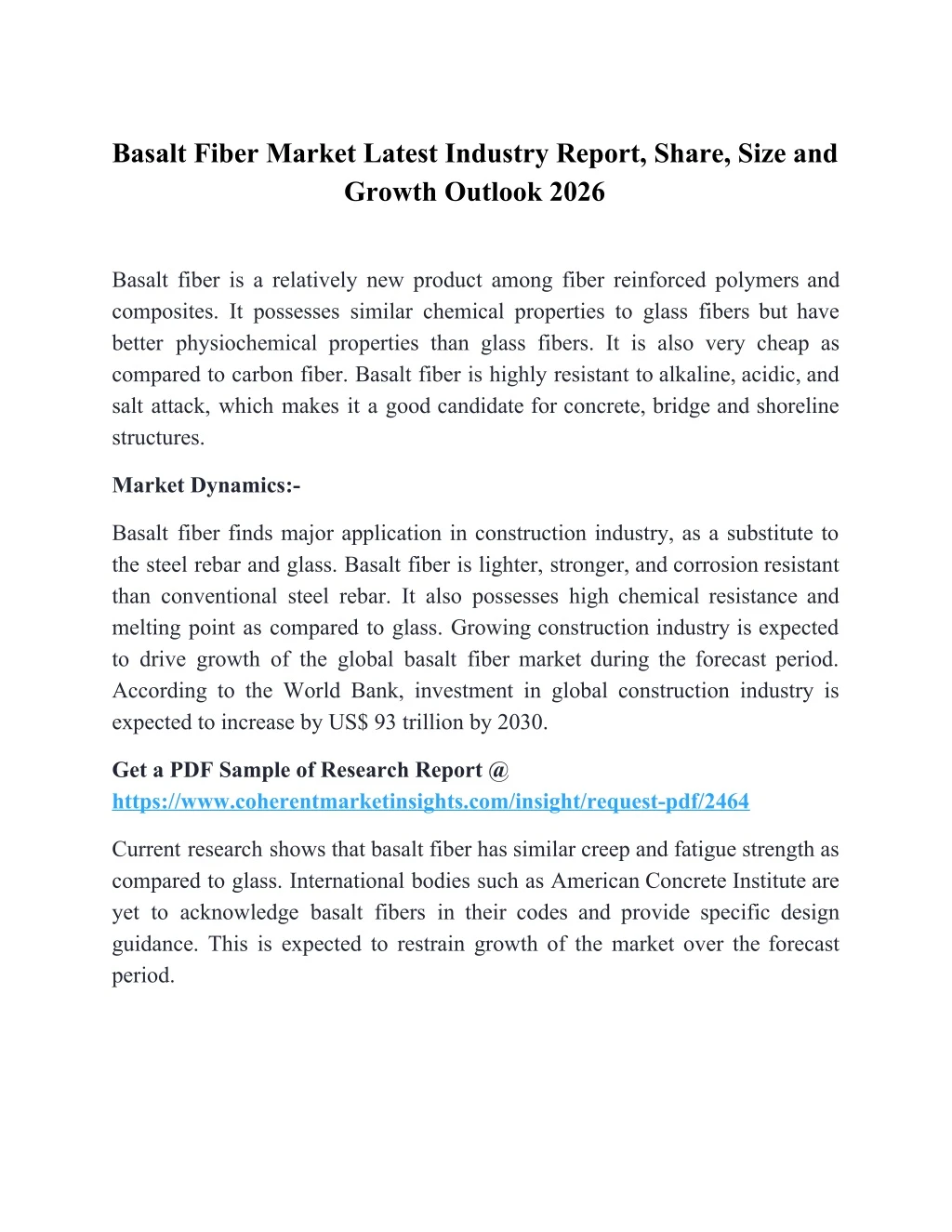 basalt fiber market latest industry report share