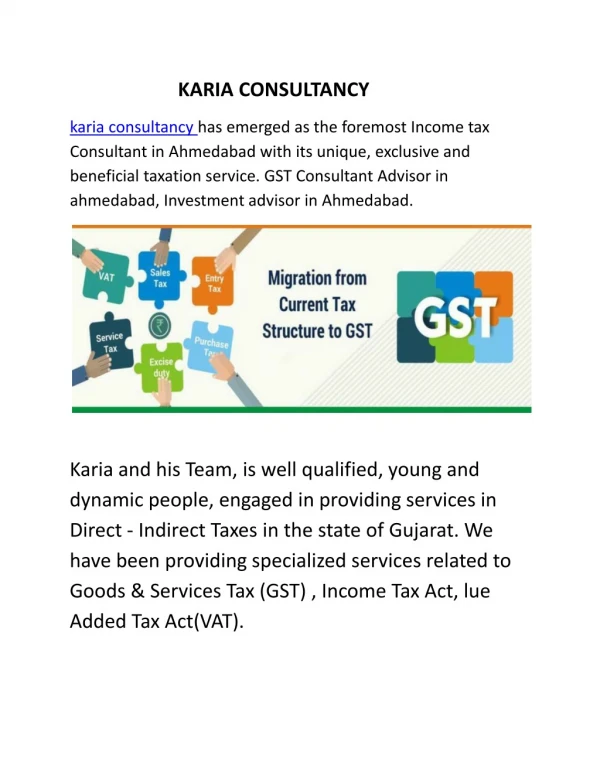 GST consultant and Investment advisor in Ahmedabad- Karia Consultancy