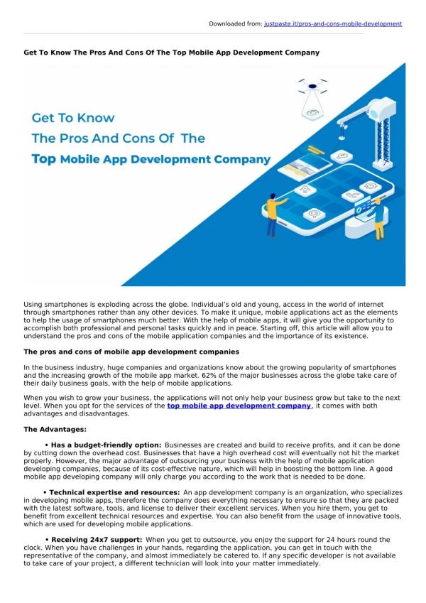 Get To Know The Pros And Cons Of The Top Mobile App Development Company