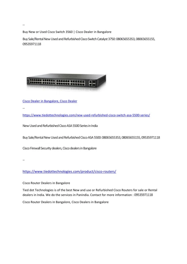 Buy New or Used Cisco Switch 3560 | Cisco Dealer in Bangalore