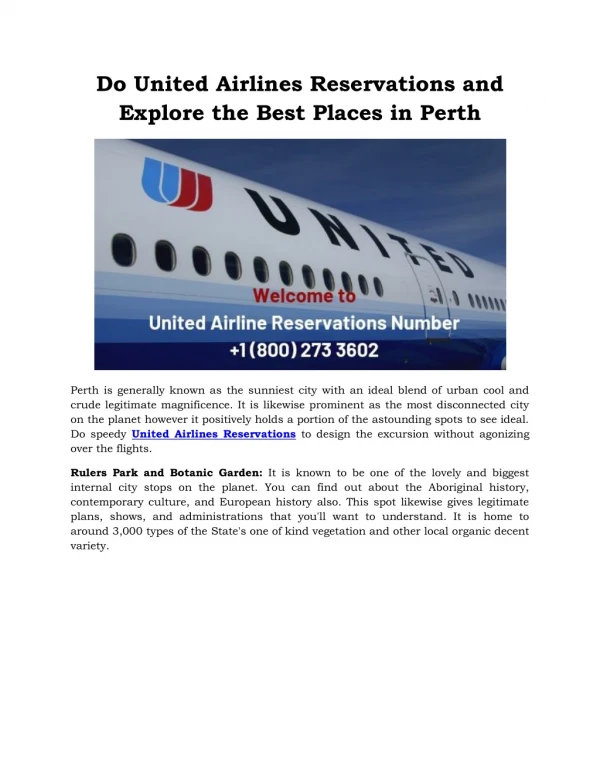 Do United Airlines Reservations and Explore the Best Places in Perth