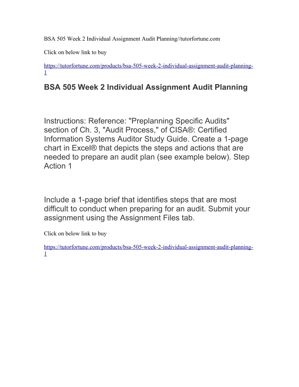 bsa 505 week 2 individual assignment audit