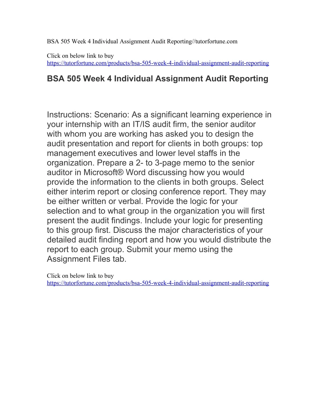 bsa 505 week 4 individual assignment audit