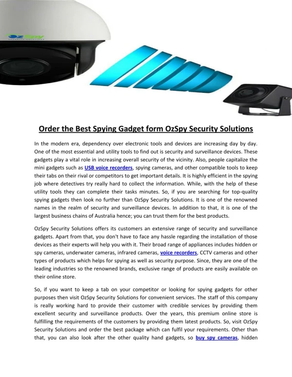 Order the Best Spying Gadget form OzSpy Security Solutions