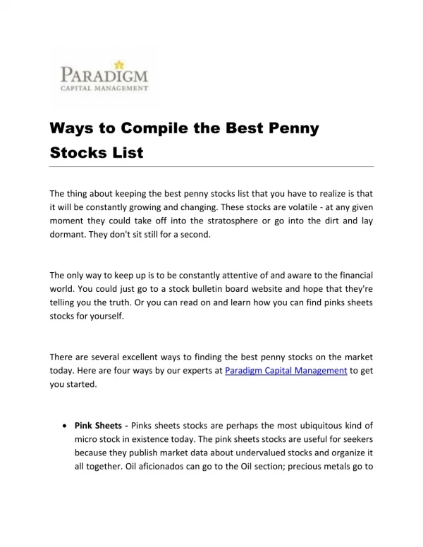 Ways to Compile the Best Penny Stocks List