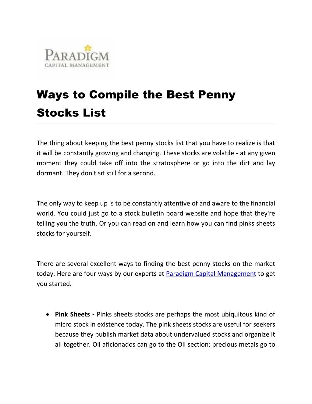 ways to compile the best penny stocks list