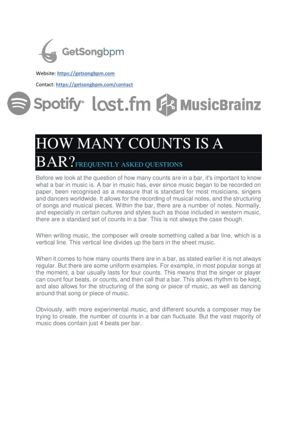 How many Counts is a Bar