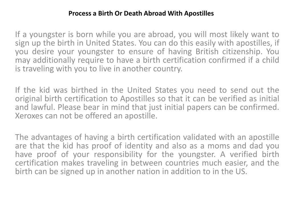 process a birth or death abroad with apostilles