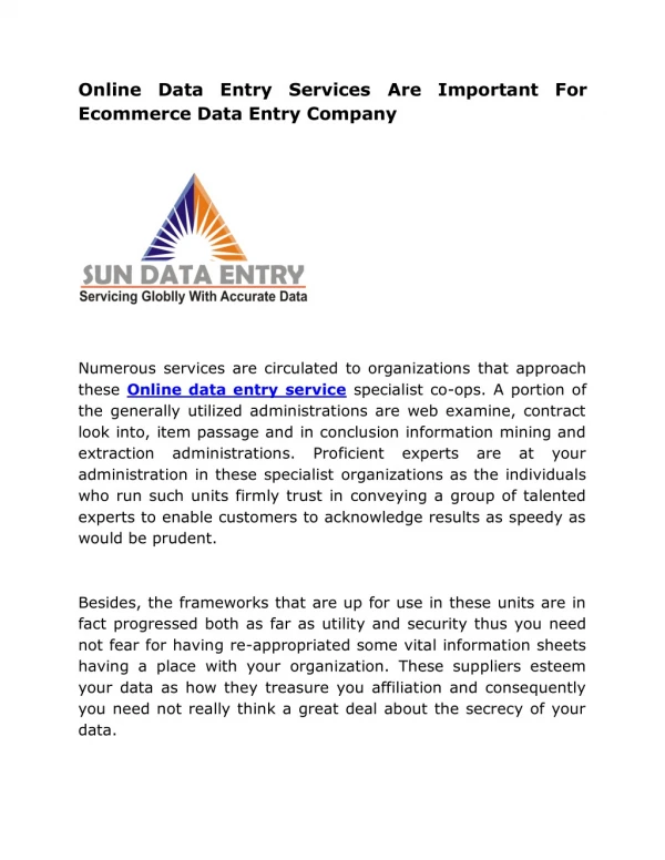 Online Data Entry Services Are Important For Ecommerce Data Entry Company