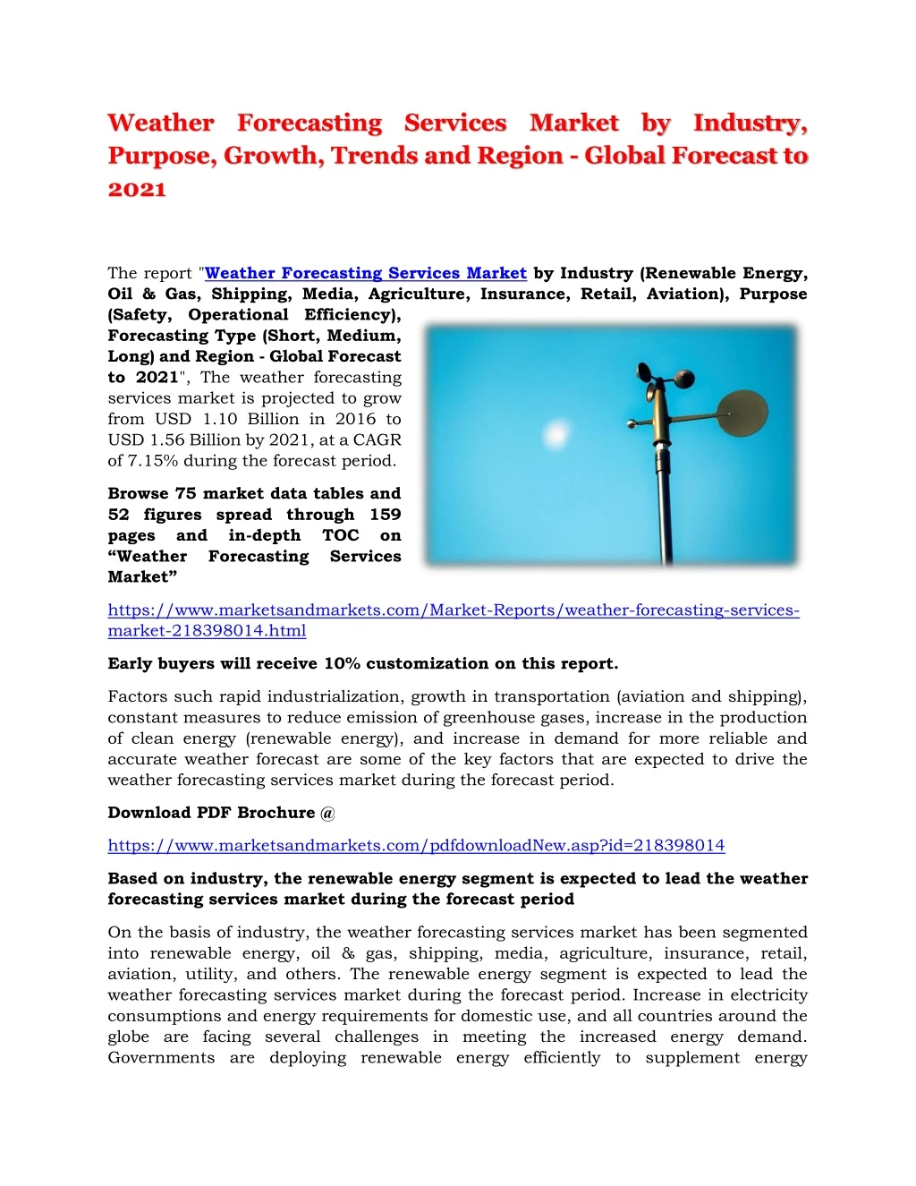 weather forecasting services market by industry