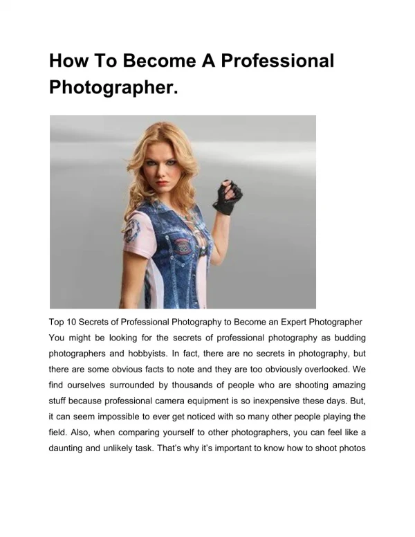 How To Become A Professional Photographer.
