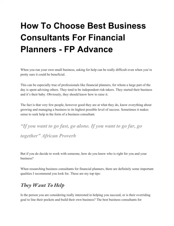 How To Choose Best Business Consultants For Financial Planners - FP Advance