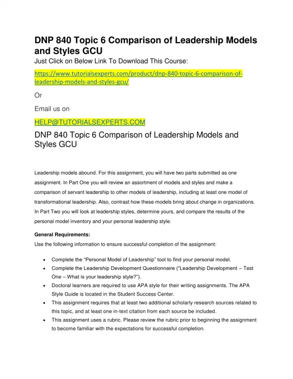 dnp 840 topic 6 comparison of leadership models