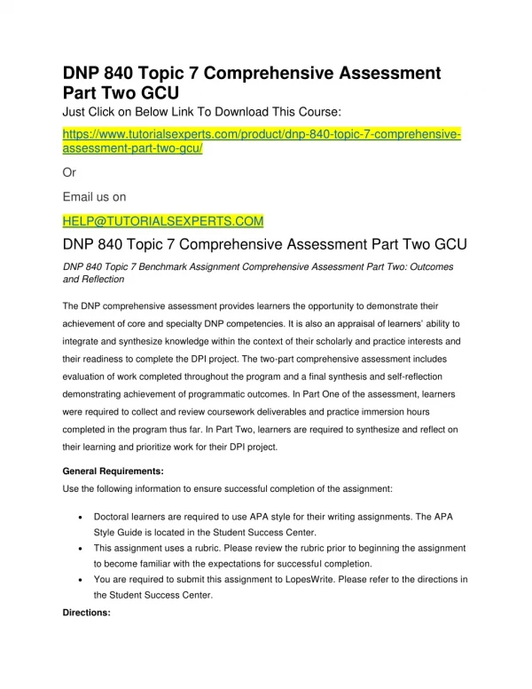DNP 840 Topic 7 Comprehensive Assessment Part Two GCU