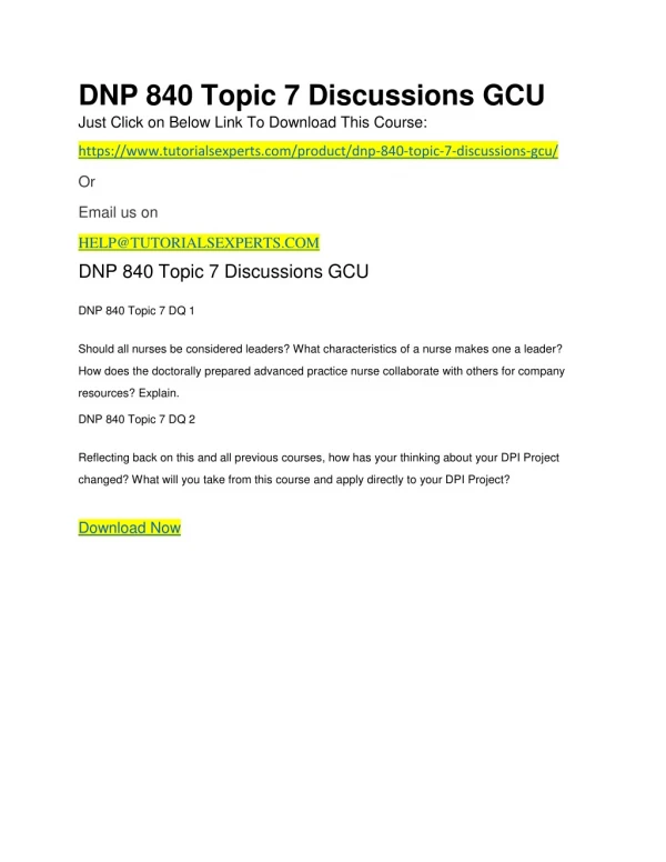 DNP 840 Topic 7 Discussions GCU