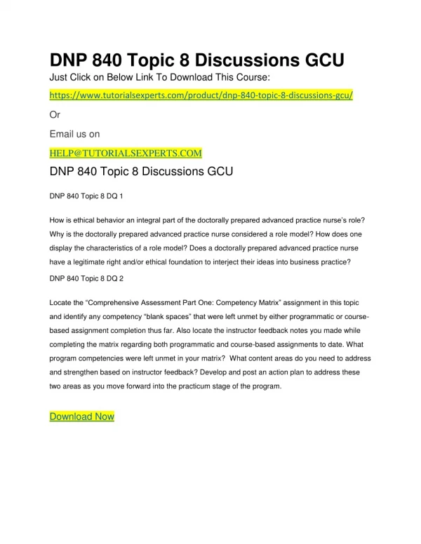 DNP 840 Topic 8 Discussions GCU